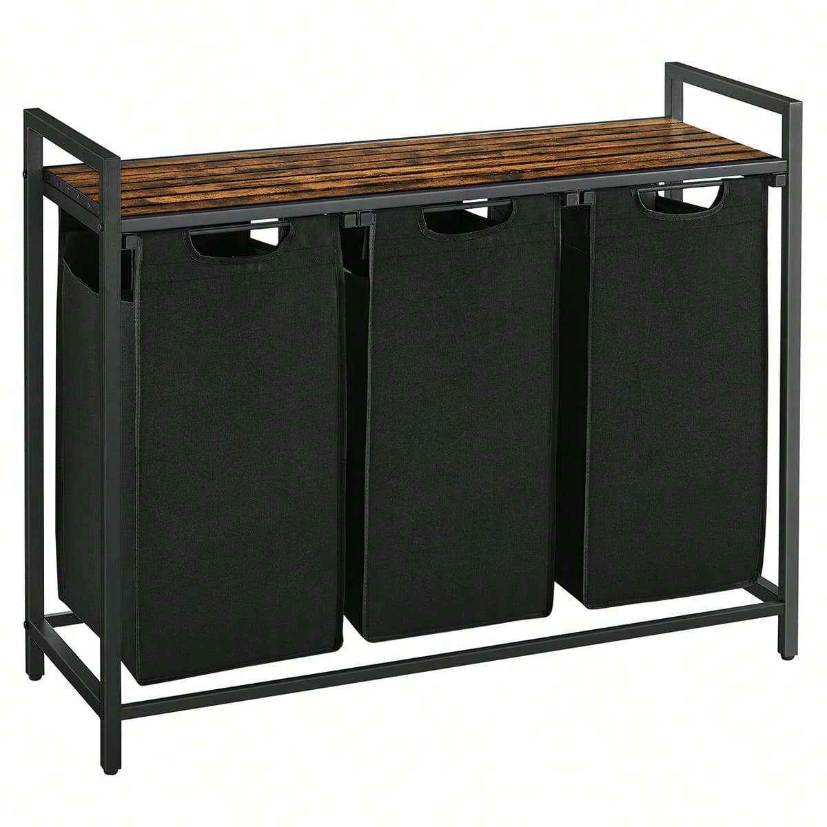 VASAGLE Panier à Linge, Corbeille à Linge Sale, Rangement 3 Compartiments, 3 Sacs Amovibles en Tissu Oxford, Étagère, Cadre en Métal, 3 x 38L,