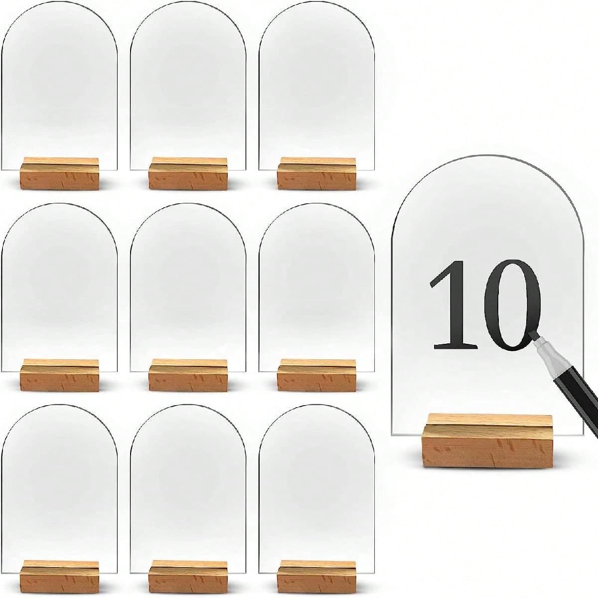 Ensemble de 10 cartes acryliques hexagonales transparentes en forme d'arc avec base, cartes de placement pour invités de mariage, cartes de logo