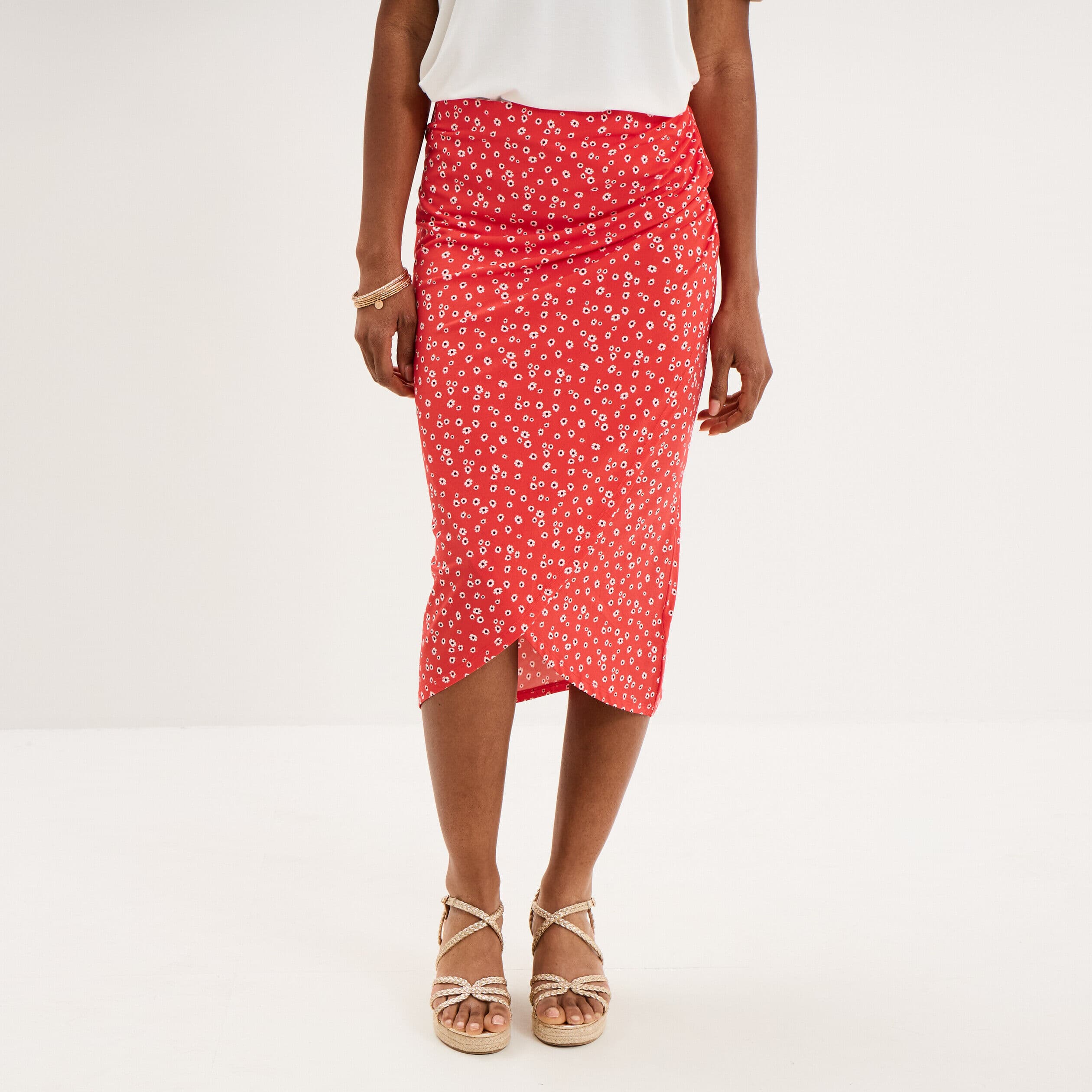 Jupe longue portefeuille rouge coquelicot femme