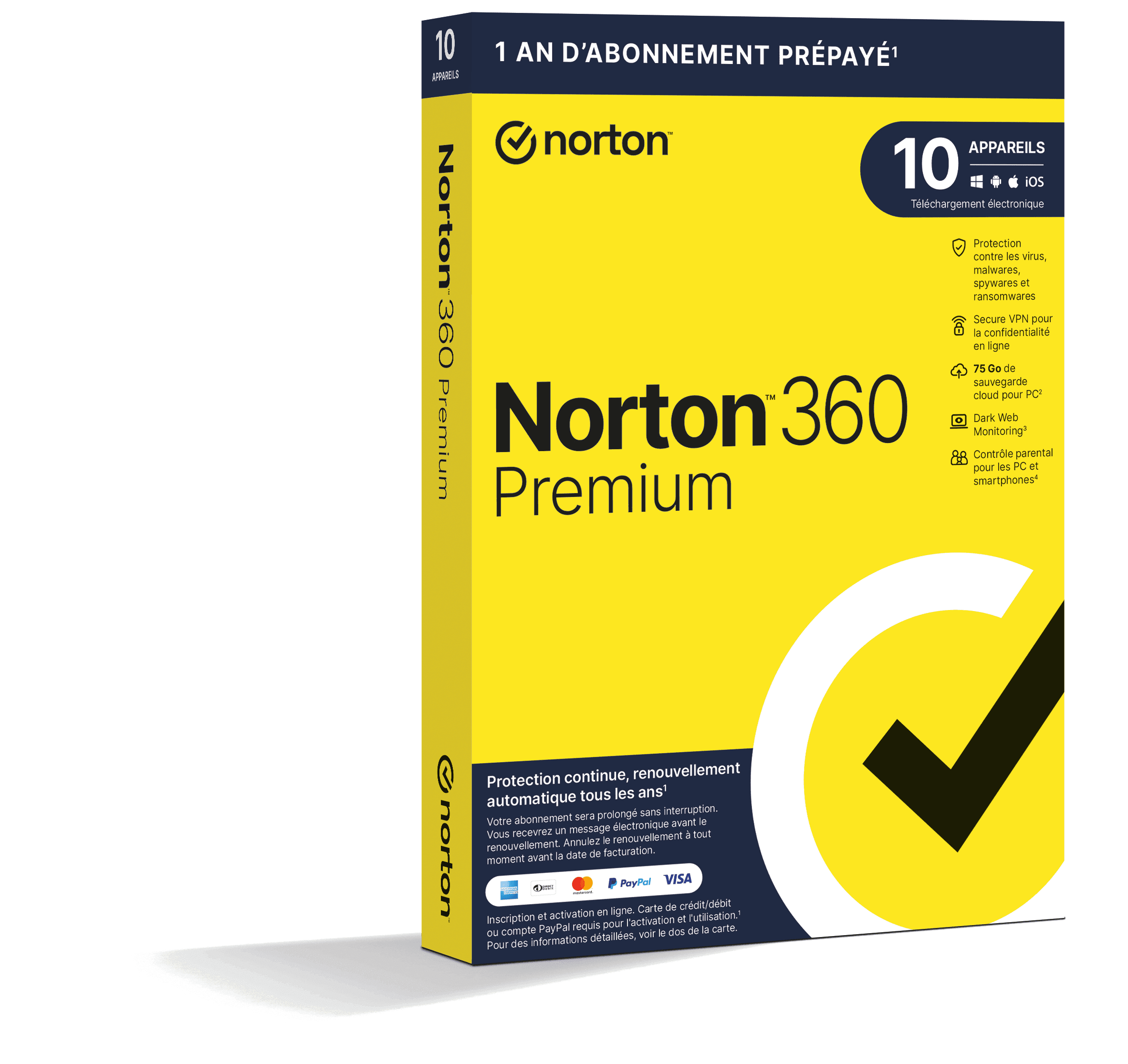 Norton 360 Premium 2026 | Renouvellement automatique | 10 Appareils | 1 An | Boîte
