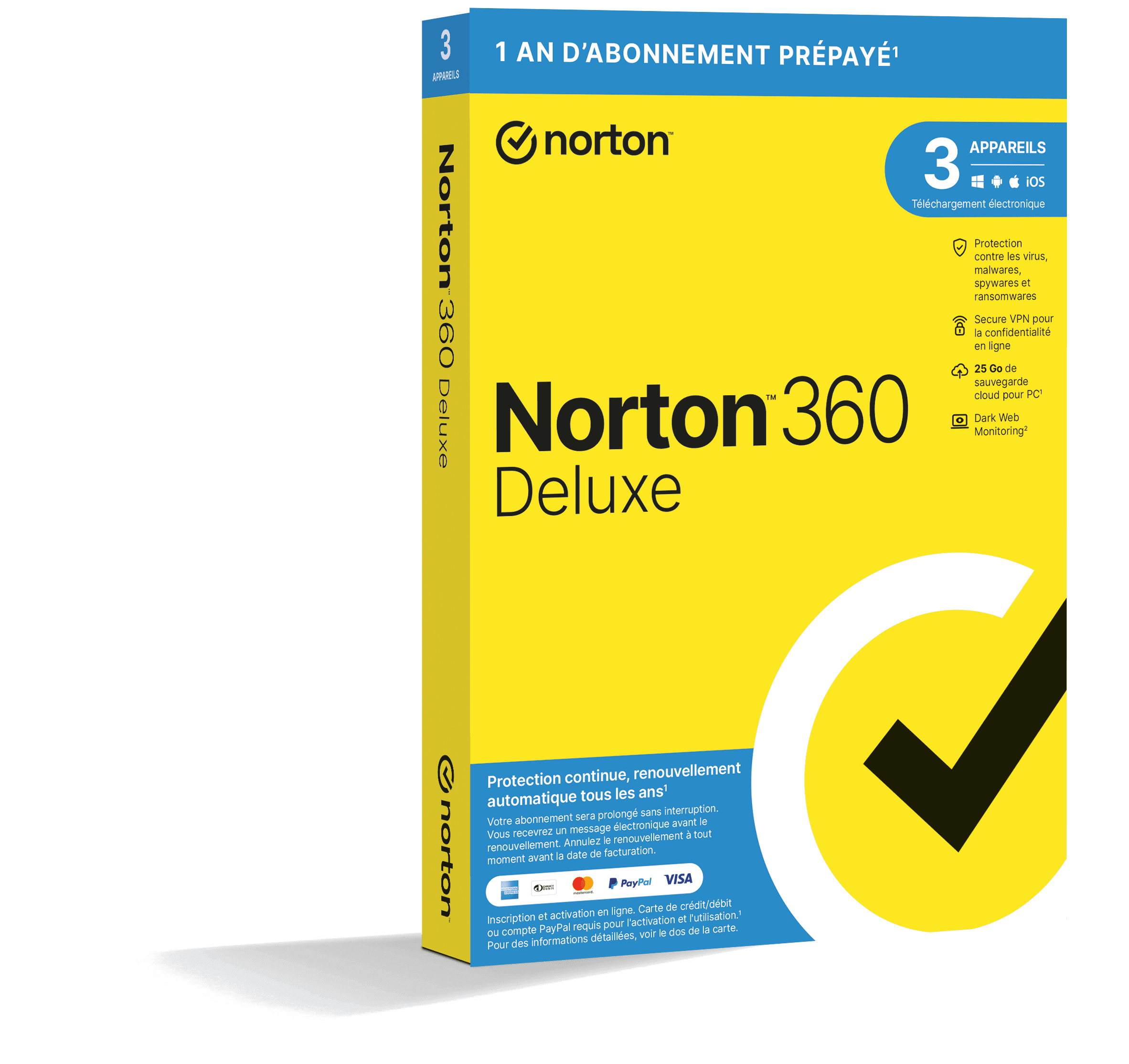 Norton 360 Deluxe 2026 | Renouvellement automatique | 3 Appareils | 1 An | Téléchargement